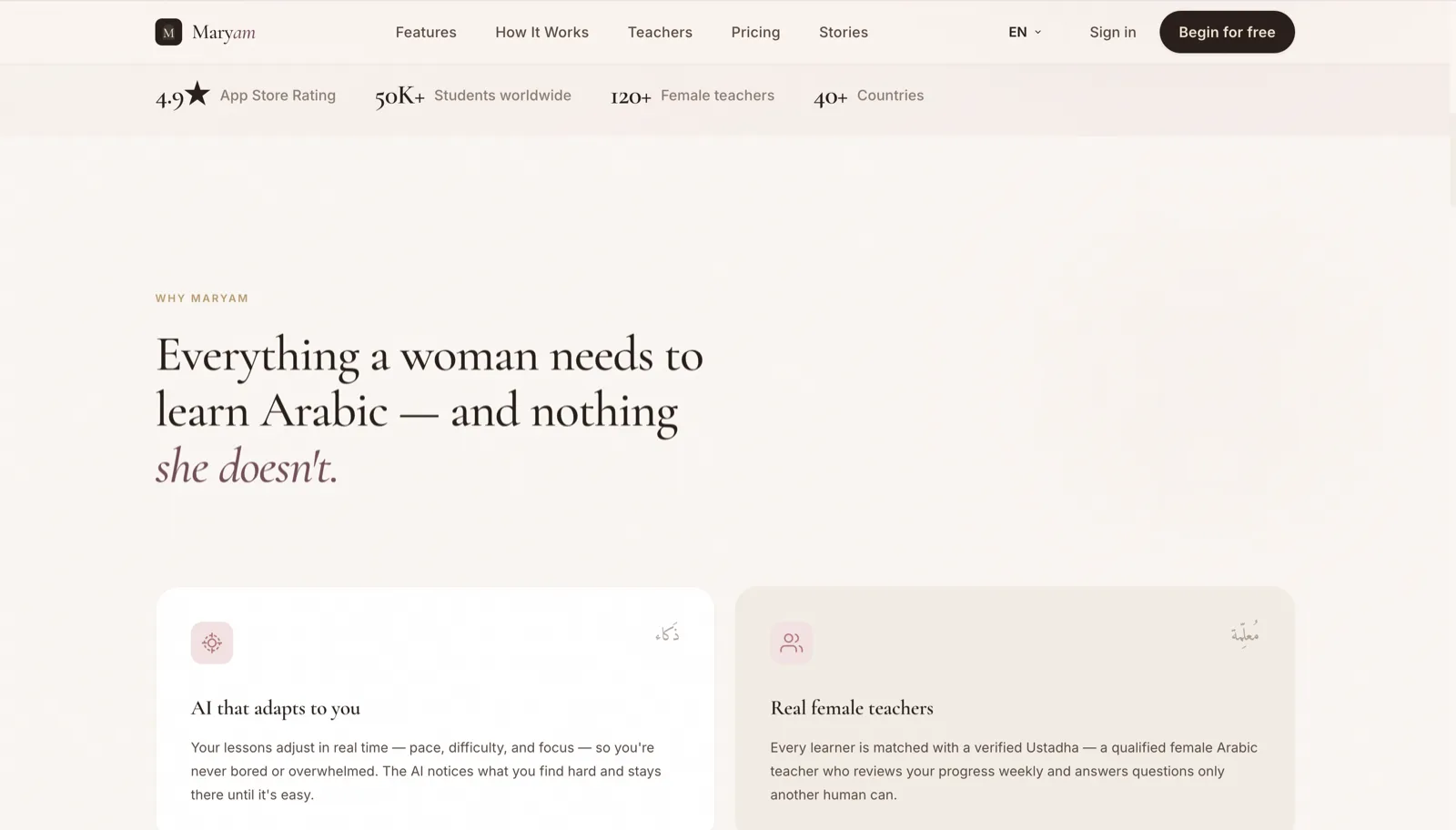 Maryam - Arabic Learning App for Women, AI Tutor + Real Female Teachers - Image 2